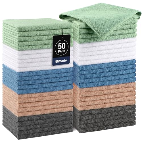 UNIMADE Washcloths Bulk - 50 Pack - Face Towels (12" x 12"), Multi-Purpose Microfiber Cleansing Cloths for Face or Body, Highly Absorbent Hand Towels with Premium Quality - Multicolor