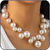 ROSASUENO Chunky Silver Pearl Necklaces for Women Vintage White Bead Necklaces Statement Gold Charm Jewelry