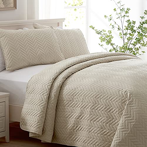 SEMECH King Size Quilt King Quilt Set California King Quilt, Beige
