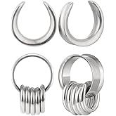 BOKABOO 2 Pairs Plugs Tunnels with 10pcs Stacked Rings Stainless Steel Ear Gauges, Size 2g - 1 inch Hypoallergenic Surgical Steel Ear Stretcher Expander Body Jewelry