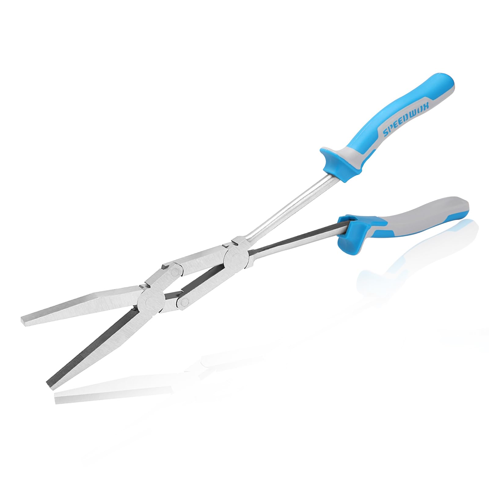SPEEDWOX 13-Inch Double-Joint Flat Nose Pliers - Dual Pivot, Extra Long Reach, Compound Action, Duckbill, Smooth Jaw