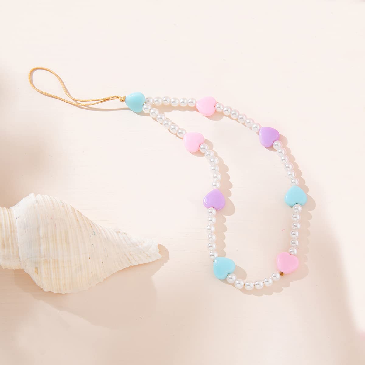 Universal Bead Mobile Phone Chain, Colourful Acrylic Love Heart Pearl Phone Lanyard Telephone Chain Telephone Straps Wrist Strap Beads Chain Mobile Phone Pendant Bag Pendant Key Chain Colourful