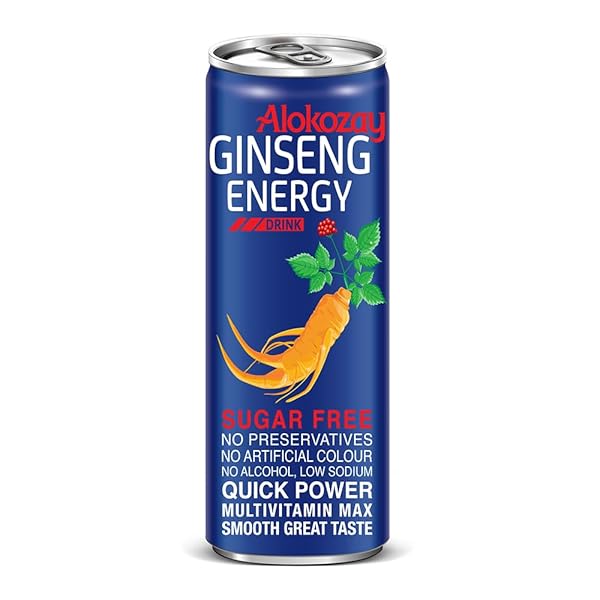 ALOKOZAY GINSENG ENERGY DRINK 24 CANS – NATURAL ENERGY & FOCUS ALL DAY LONG – SUGAR-FREE, VITAMIN-PACKED DRINK – 250ML EACH