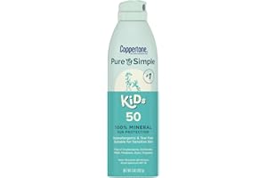 Coppertone Pure and Simple Kids Sunscreen Spray SPF 50, Zinc Oxide Mineral Sunscreen for Sensitive Skin, Hypoallergenic and Tear Free, 5 Oz Can