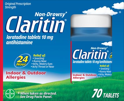 Claritin 24 Hour Allergy Medicine, Non-Drowsy Prescription Strength Allergy Relief, Loratadine Antihistamine Tablets, 70 Count