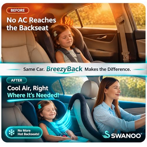 Swanoo Car AC Vent Extender | Air Vent Hose for Backseat | Directs Cool or Hot Air to Kids & Pets | Universal Fit | Extends Up to 10 FT | AC Tube for Baby Car | Back Seat Air Conditioning | BreezyBack