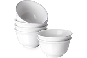 DOWAN White Cereal Bowls for Oatmeal, 20 Ounces Deep Soup Bowls Set of 6, Classic Round Style Ceramic Bowl Set for Pho Noodle