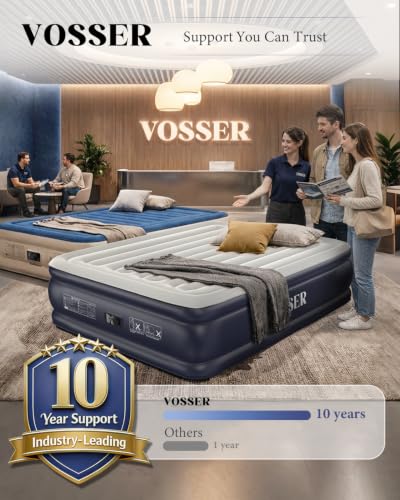 VOSSER King Size Air Mattress with Built-in Pump, 18" Raised, Blow Up Bed | Family Choice Award Winner, Heavy Duty Inflatable Blow Up Mattress,1000 lb,40% Thicker PVC,Durable Airbed,10-Year Support