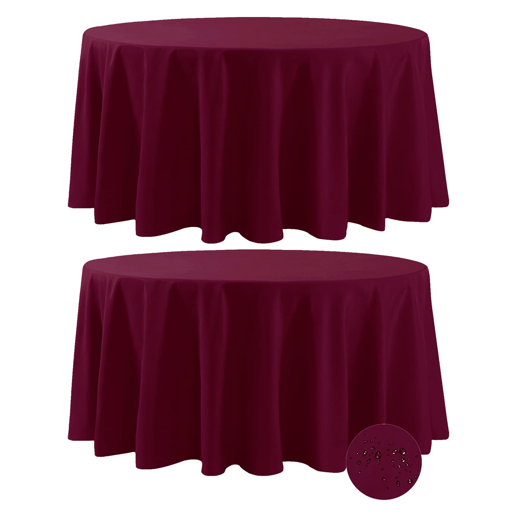 Photo 1 of Fokitut 2 Pack Waterproof Round Tablecloth, 132 Inch, Stain Resistant and Wrinkle Polyester Table Cloth, Fabric Table Cover for Kitchen Dining, Wedding, Party, Holiday Dinner-Burgundy