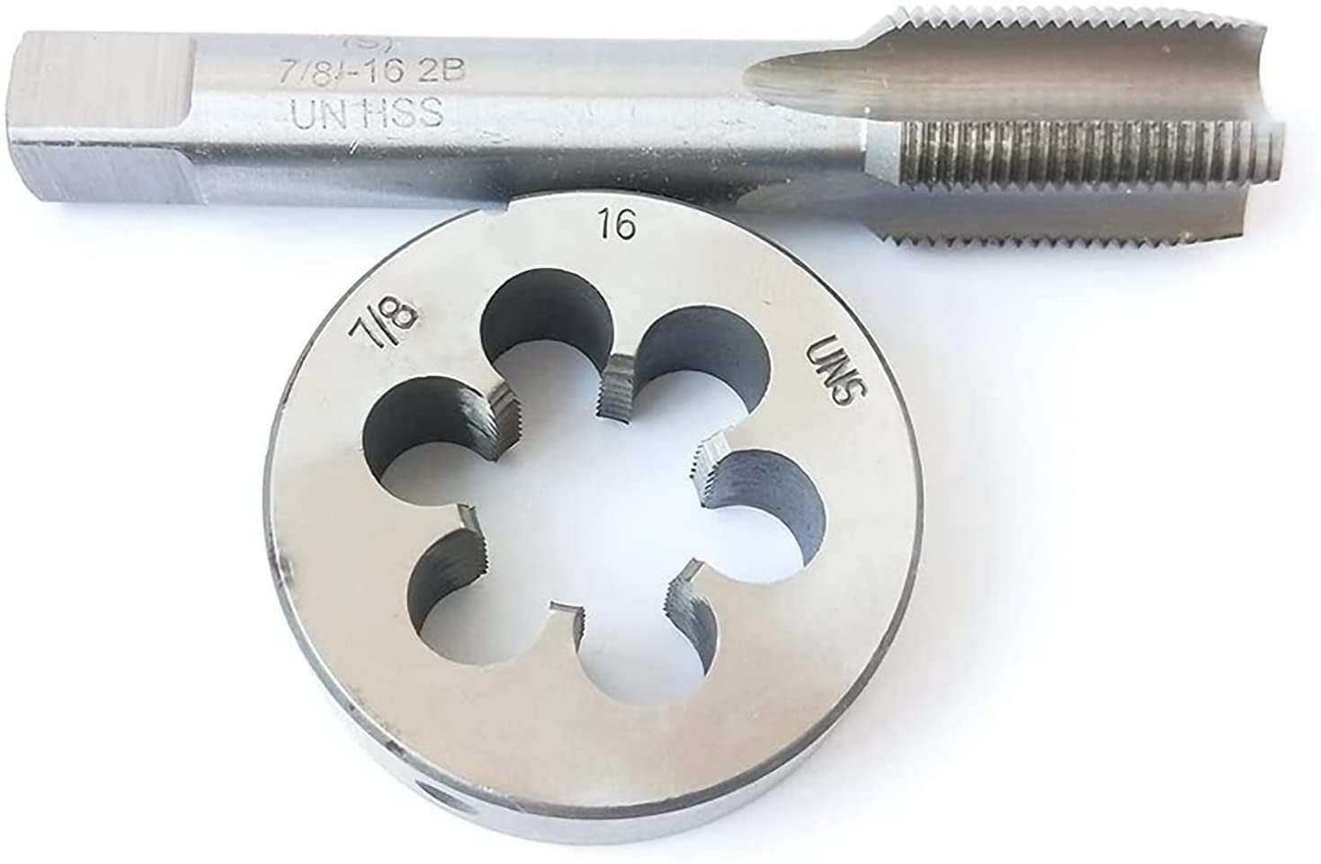 HUAZHICHUN 1PC 7/8-16 UNS Tap + 1PC 7/8-16 UNS Die, HSS Tap and Die Set Right Hand Tap