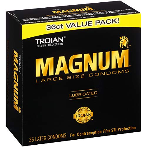 TROJAN MAGNUM LUBRICATED LARGE CONDOMS, COMFORTABLE AND SMOOTH LUBRICATED CONDOMS FOR MEN, AMERICA’S NUMBER ONE CONDOM, 36 COUNT PACK