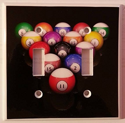Double Toggle (2-toggle) Light Switch Plate Cover - Sports Recreation - 8 Ball Pool Rack Billiards