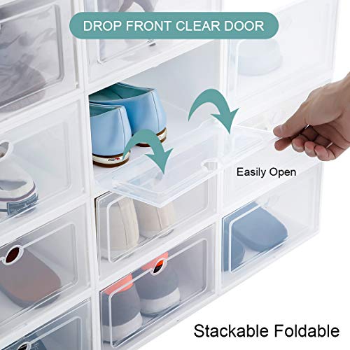 Stackable Shoe Storage Boxes, Foldable Clear Plastic Shoe Box Shoes
