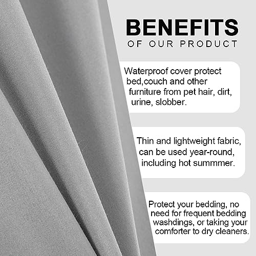 DUJUIKE Waterproof Bed Sheet Pet Hair Resistant Dog Cat Bed Sheet Mattress Protector for Kids Waterproof Breathable Fabric (Grey, Queen 200x230cm)