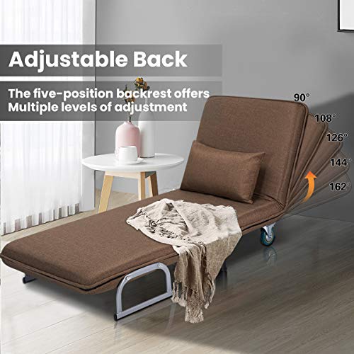 HOMHUM Convertible Sofa Bed Sleeper Chair Folding 5 Position Arm Chair