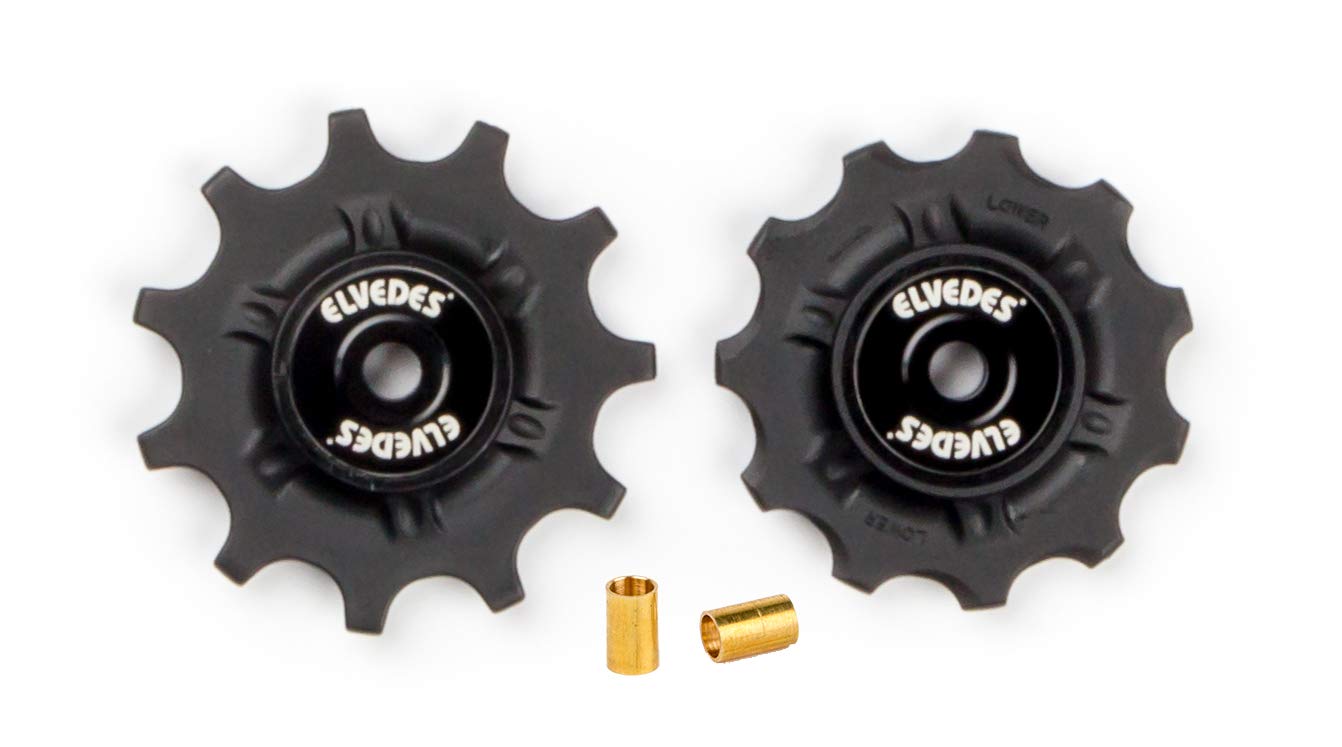 Elvedes 1 Set of Derailleur Pebbles 2 x 11 Teeth Stainless Steel Ring Bearings INCL. Bushing ABEC 5 Unisex Adult Cycle - Black, 9 V / 10 V / 11 V