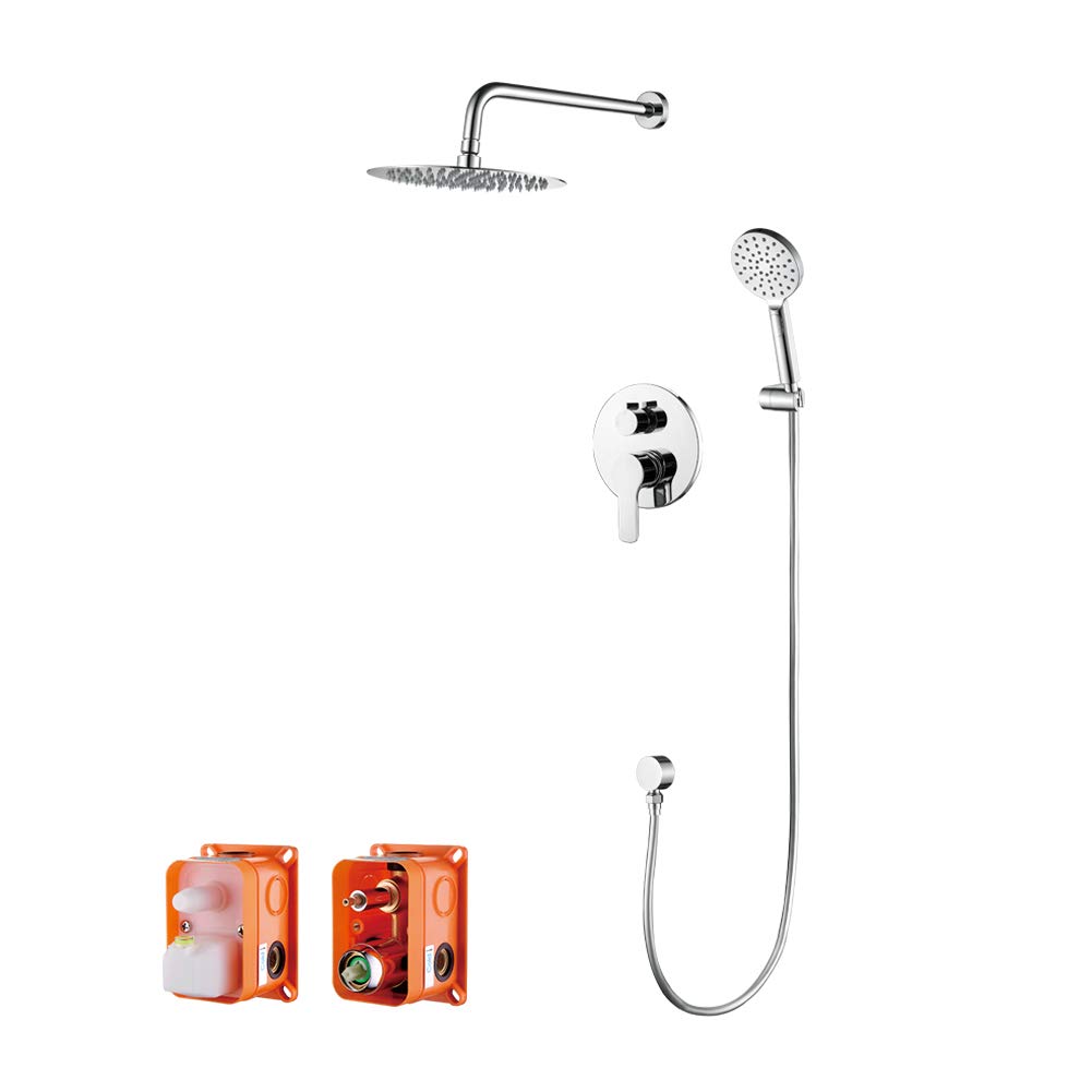 GRIFEMA G17103 PORTO Concealed Shower Mixer System Set with Valve,250MM Stainless Shower Head and ABS Handheld Shower,Chrome