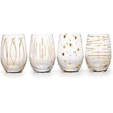 Mikasa Cheers Etched Crystal Stemless Wine Glasses, 470 ml - Gold Effect (Set of 4)