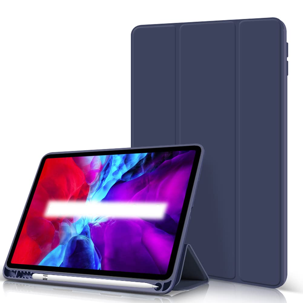 Case for iPad Pro 12.9 Inch Case 2022/2021/2020, TPU Flexible Back Cover with Pencil Holder, Supports 2nd Gen Pencil, Dark Blue
