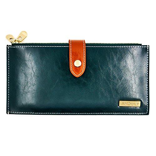 ANDOILT Womens Genuine Leather Wallet RFID Blocking Credit Card Holder