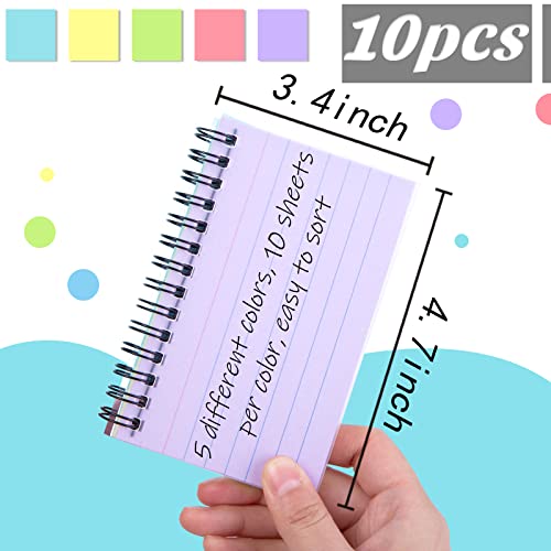 Koogel 500PCS Ruled Index Cards with Covers, 10 Pads Neon Index Cards with Spiral Colorful Flash Cards for Office School Learning Memory