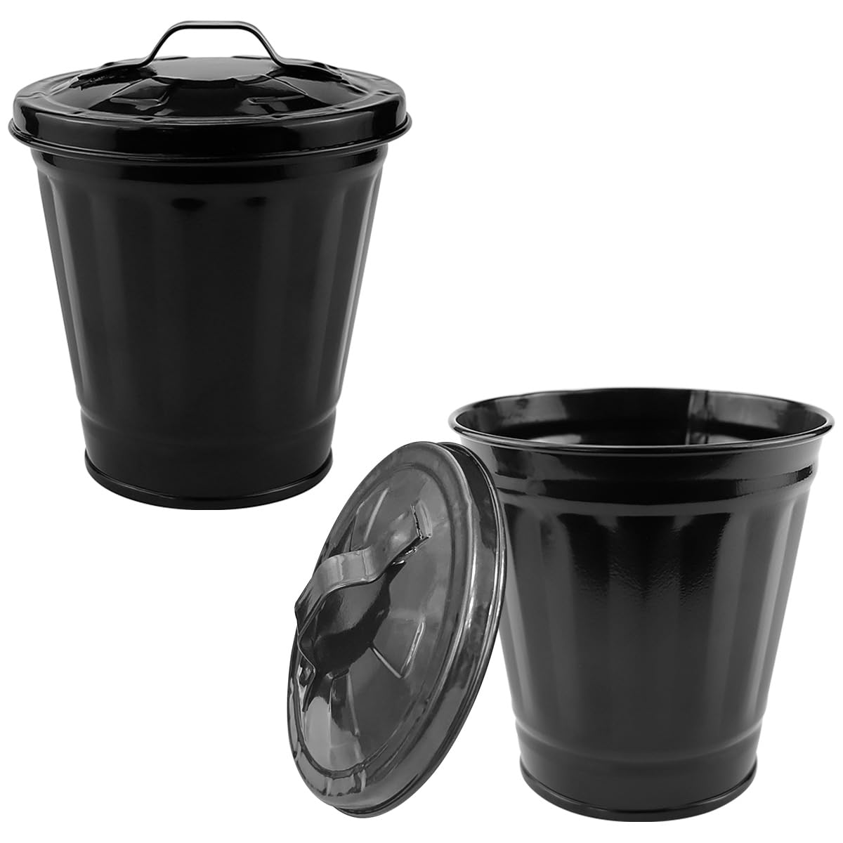 ZJIVQO 2PCS Mini Metal Trash Can with Lid Tiny Garbage Plant Pots Flower Pots for Indoor Plants for Balcony Fence Garden Home Decor Desktop Office decoration,Black