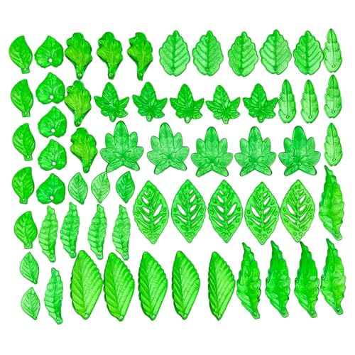 AOOOWER 40/50/60Pcs Delicate Clear Green Acrylic Leaf with Holes Various Styles for Craft Jewelry Crafting