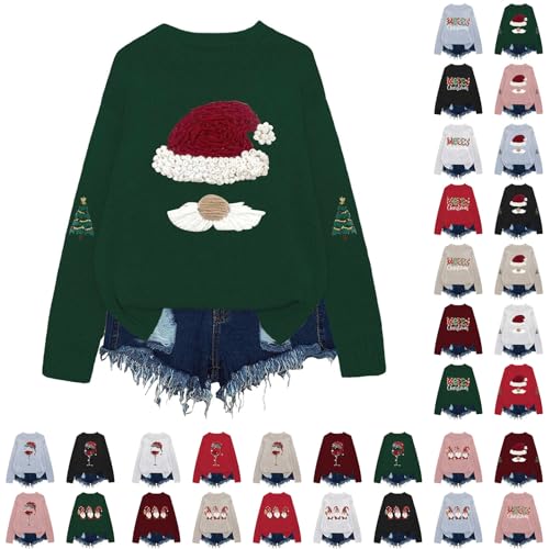Nuaoxyeu Womens Sweatshirt Christmas Jumpers for Women Crew Neck Knitted Sweaters Funny Xmas Print Pullover Soft Warm Long Sleeve Sweatshirts Loose Fit Casual Winter Jumpers Women