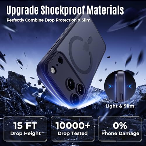 Symcele Designed for iPhone 17 Pro Max Case, Compatible with MagSafe, [Camera Protection] [15FT Military Drop Protection] Shockproof Translucent Matte Anti-Slip Case, 6.9", Deep Blue
