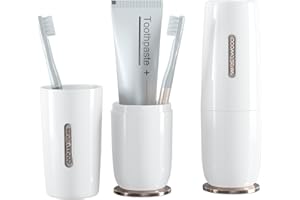 HyJeryty Luxury White Plastic Travel Toothbrush Holder Case with Cover, Portable Travel Toothbrush Cup, Storage Container for School Camping Business Trip Bathroom