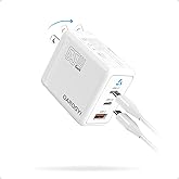 GAROGYI USB C Charger 65W, 3 Ports GaN Fast Charger Block, Compact Foldable Wall Charger with USB-C Cable for iPhone 16 Pro Max, iPad, MacBook Pro/Air,Galaxy S24,Dell XPS 13,Pixel 8 and More (White)