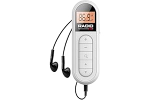Beuiouer Mini Pocket FM Radio 300MAh Rechargeable Portable 76-108MHZ Radio with Backlight LCD Display Wired 3.5mm Headphones,