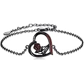 YYmqmq Black Skeleton Hand Red Rose Bracelet 925 Sterling Silver Heart Halloween Gothic Jewelry For Women Men