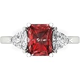 Clara Pucci 14K Solid Gold Engagement Ring for Women | 2.82 cttw Garnet Emerald Cut Three-Stone | Real White Gold Wedding Ring