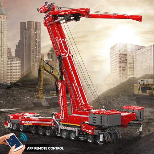 Mould King 17008 Crane Construction Set, Red LTM 11200 Crane Truck Model with 20 Motors & App Control, Heavy Duty Truck Build Blocks Kit, Engineering Vehicle Car Toy for Adults (8506 Pieces)