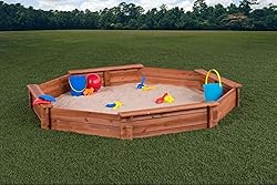 Octagon Wooden Cedar Sand Box w Seat Boards