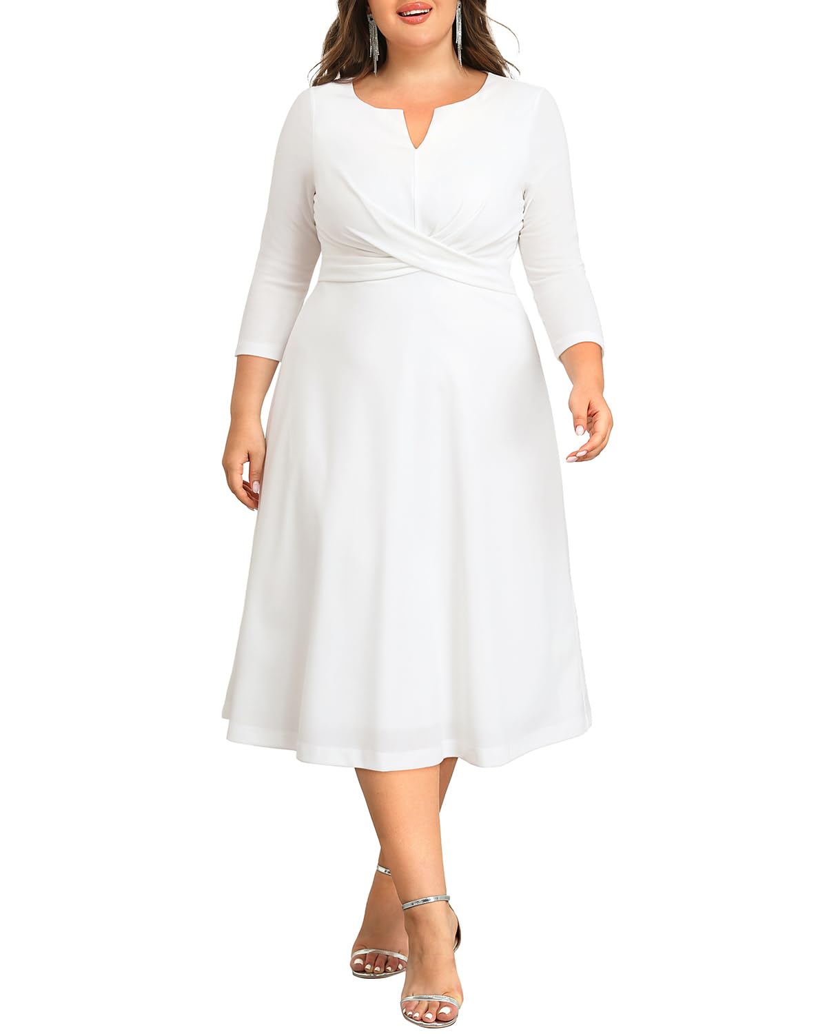 Plus Size White Dress Church Dresses for Women Midi Fall Funeral ...