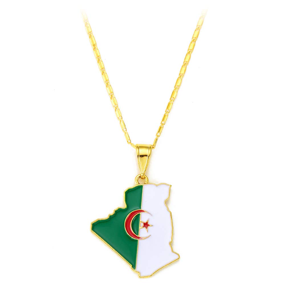 Chandler Algeria map flag Pendant Necklace Hip Hop Jewelry for Women Men Girls Gifts (G1)