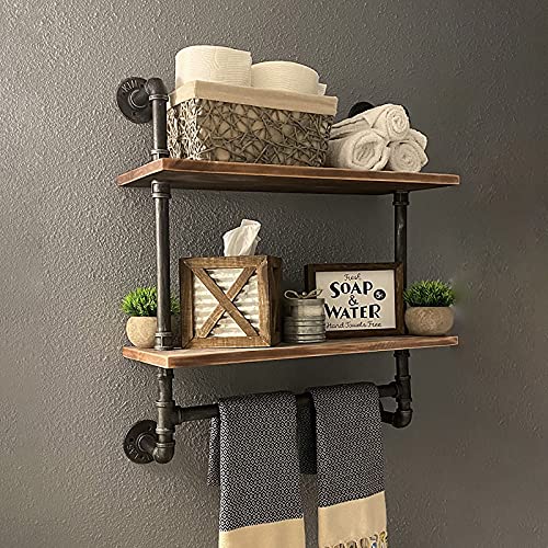 Industrial Pipe Shelving,Iron Pipe Shelves Industrial Bathroom Shelves with Towel bar,24in