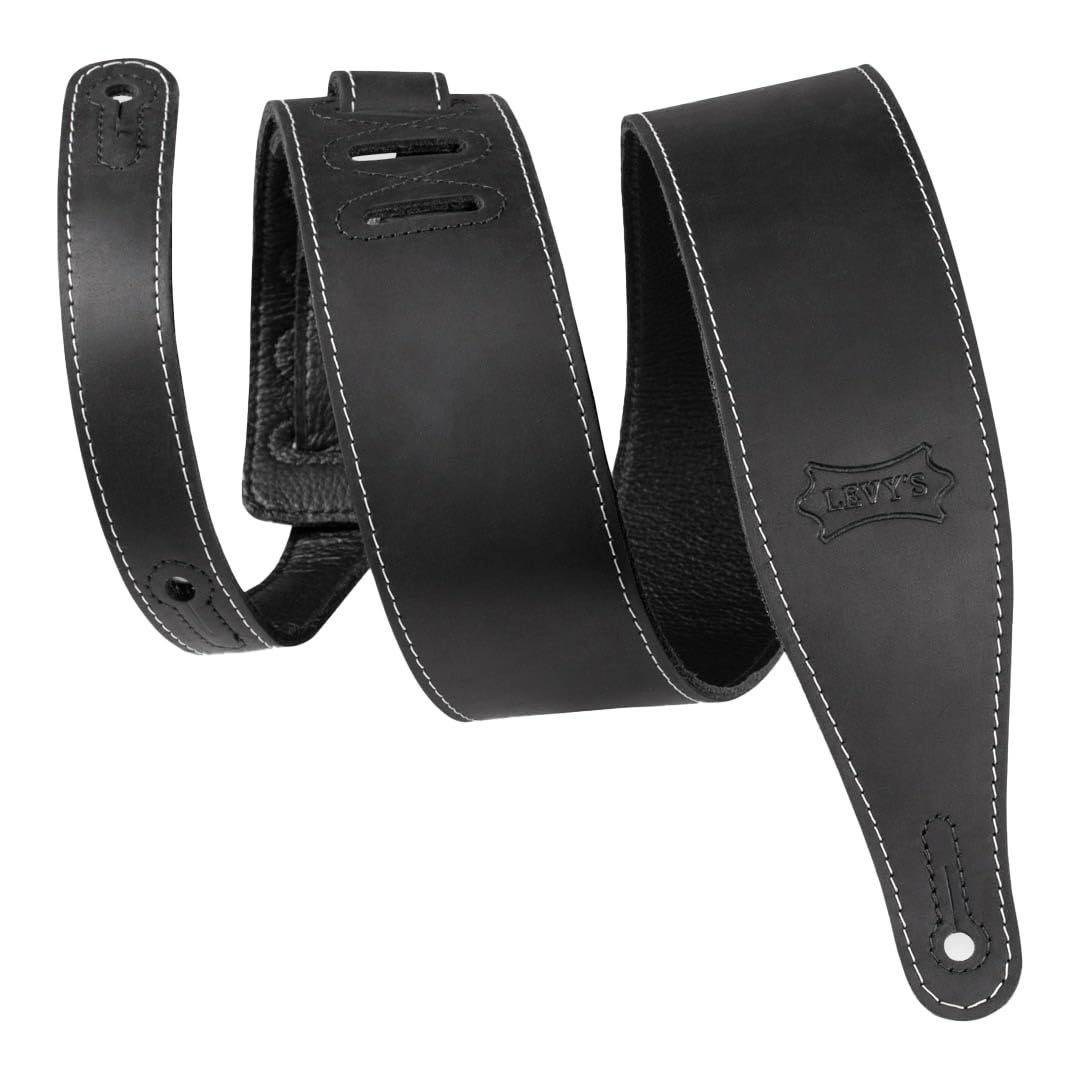 Levy's Leathers M17BAS-BLK Butter Leather Guitar Strap, 2.5" Wide, Black