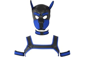 Ginchain Neoprene Dog Full Face Head Mask Kit, Novelty Costume Pup Hood Mask with Collar and Strap