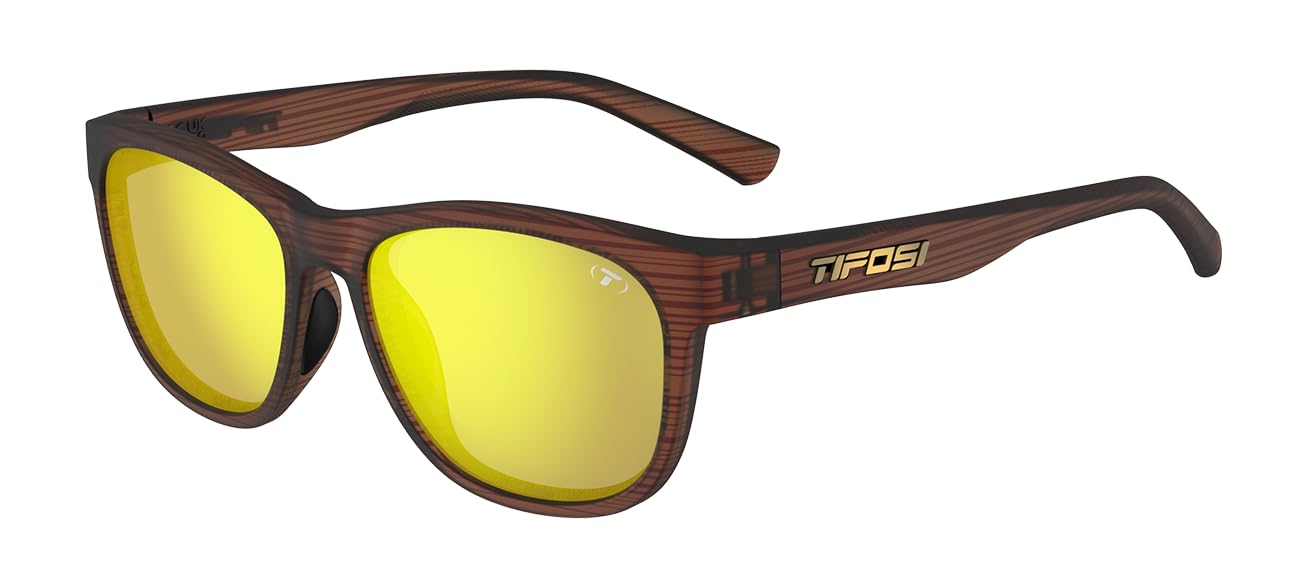 Tifosi Swank Single Lens Sunglasses: Sleek design, durable and perfect for daily activities, Woodgrain/Smoke Yellow