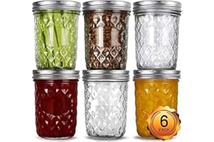 VERONES Wide Mouth Mason Jars 16oz, 6 Pack 16 oz Wide Mouth Mason Jars with Lids and Bands, Ideal for Jam, Honey, Wedding Favors, Shower Favors