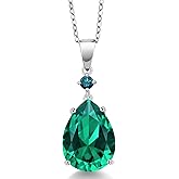 Gem Stone King 8.35 Cttw Green Nano Emerald and Blue Diamond Pendant Necklace For Women | 925 Sterling Silver | Pear Shape 16X12MM | Gemstone Birthstone | With 18 Inch Chain
