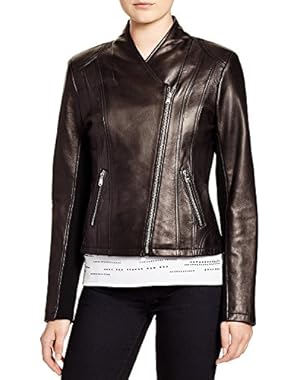 Calvin Klein Leather Moto Jacket Java Brown Size Medium