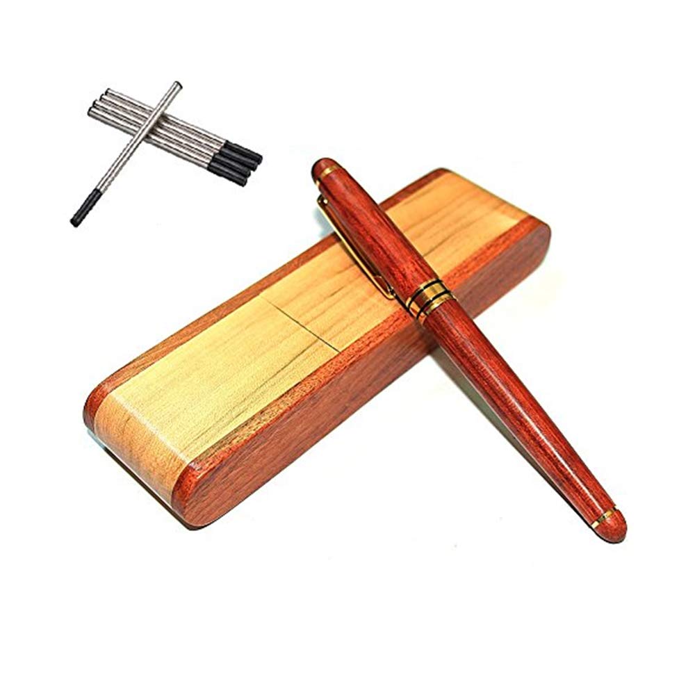 Farsler ECO-Friendly Creative Gel Pen Lead Pen Full Wooden Ballpoint Pen Black 5 Refill Set with Nice Wooden Box Business Gifts New Year Gift (Pen+Refills)