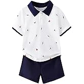 GORGLITTER Boy's 2 Piece Short Set Letter Patched Short Sleeve Tennis Shirt and Knot Front Shorts Summer Outfits