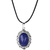 Hyglitzs Natural Stone Pendant Black Rope Teardrop/Oval/Cross/Chakra Gemstone Necklace Jewelry Christmas Gift for Women