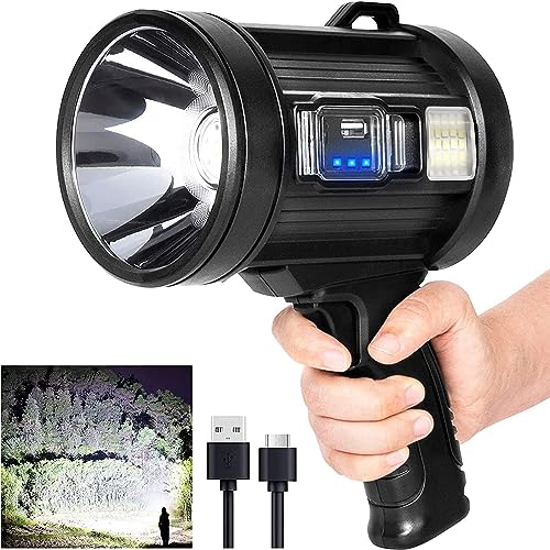 MIXILIN Wiederaufladbarer Strahler, 2.000.000 Lumen, Handheld-Jagd-Taschenlampe, LED-Strahler mit Kolbenlicht und Solarzellen, leichter und superhelle