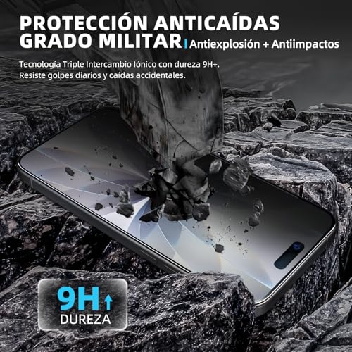 Película protectora de pantalla de vidrio 9h + de 3 piezas para iPhone, vidrio templado súper duro [resistente a la rotura de grado militar] con herramientas de instalación fáciles actualizadas (17pro max)